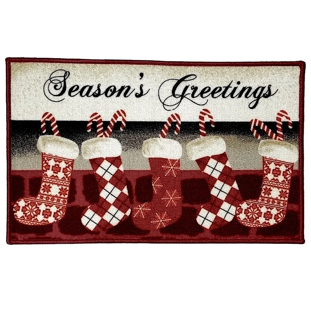 Simply Holiday Rug Christmas Greetings Accent Scatter Mat Red White 17.5 X 28